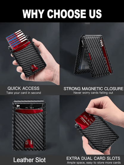 Slim Wallet for Men with Pop-Up Aluminum Case, RFID Blocking Minimalist Leather Bifold Card Holder