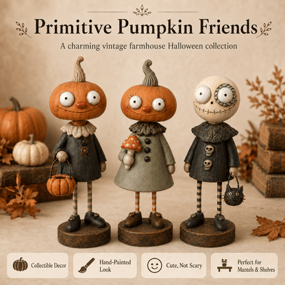 🎃Primitive Pumpkin Friends Vintage Halloween Figurines Collection