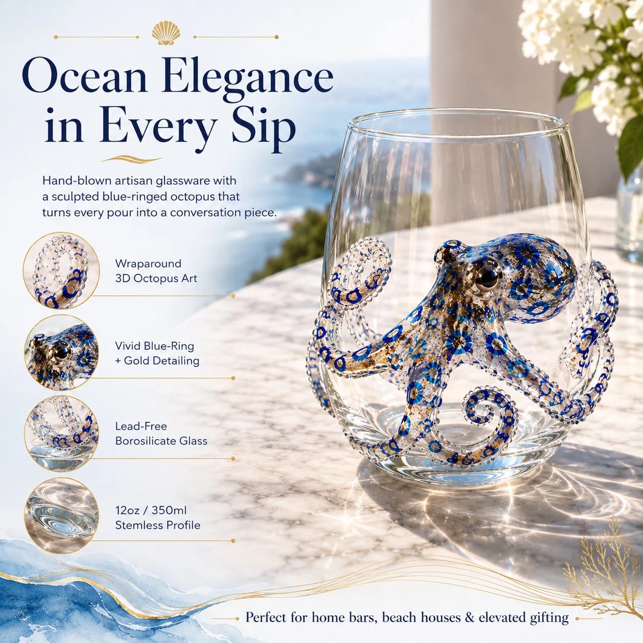 Last Day Promotion: The Perfect Beach House Gift 3d Ocean Animal Artisan Glassware