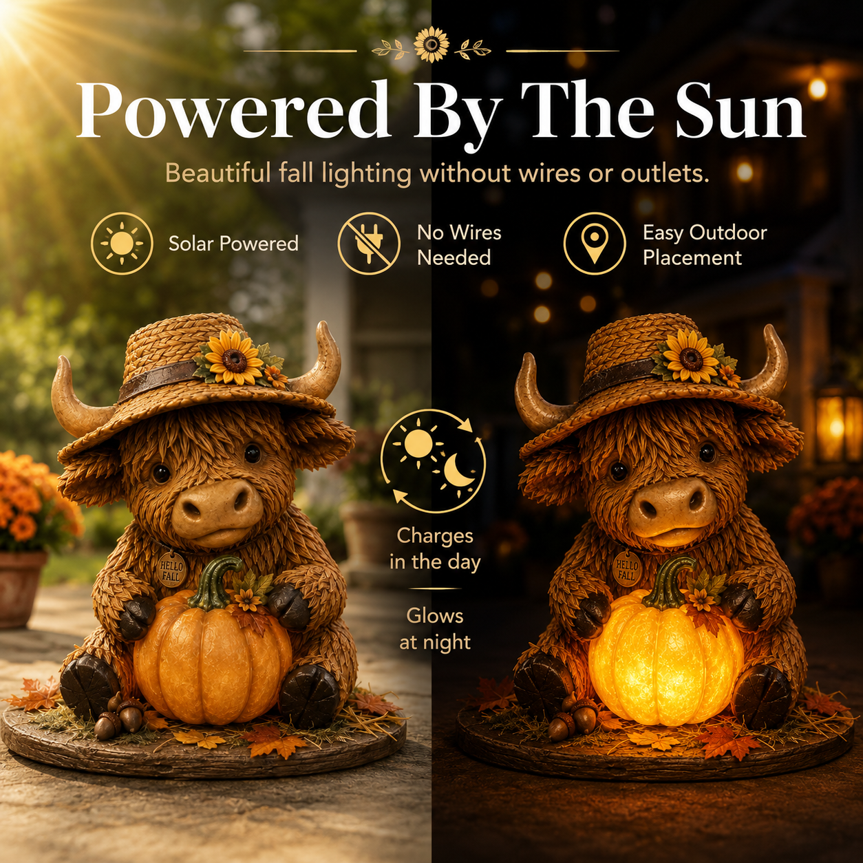 Solar Highland Cow Pumpkin Light