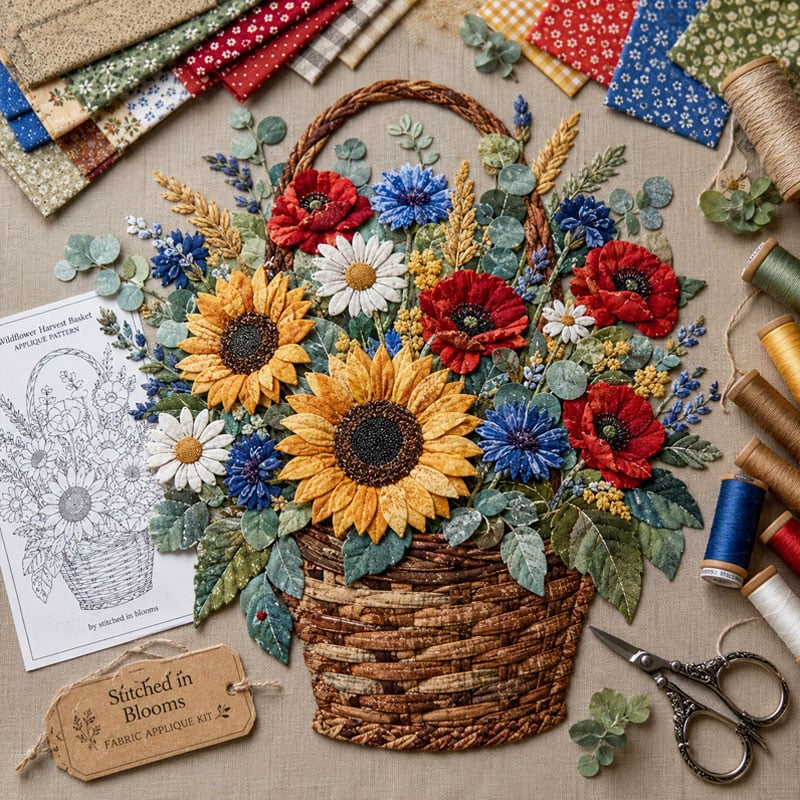 🔥HOTSALE5O%OFF- 🌸Floral Basket Patchwork DIY Kit| 3D Layered Fabric Flower Art Craft for Home Decor & Gifts