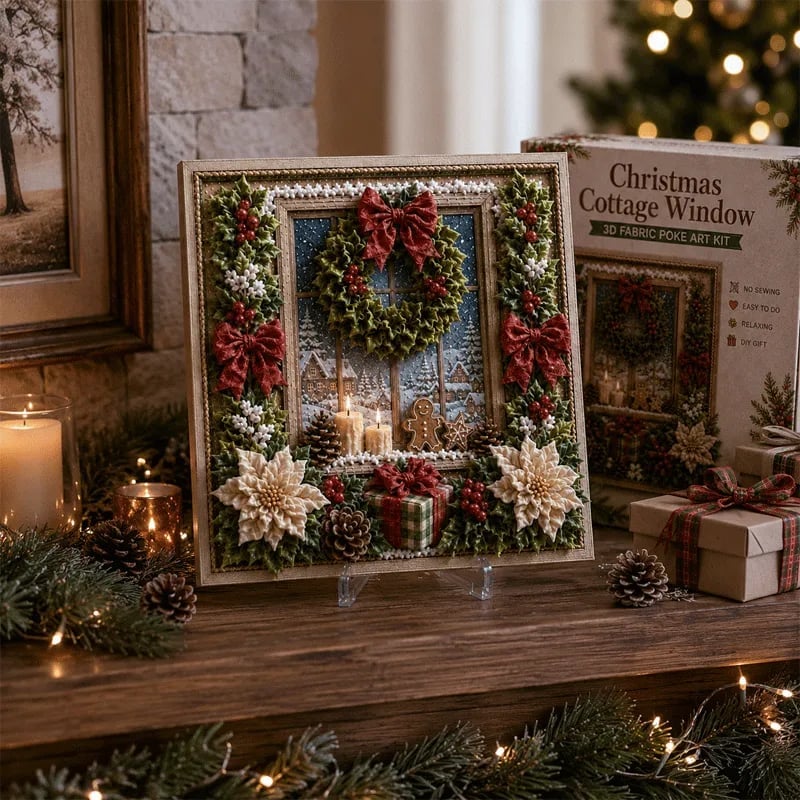 🔥 LAST DAY 49% OFF – 🎄🧵 Premium 3D Christmas Fabric Poke Art Kit | No-Sew Holiday Craft with Pre-Punched Board, Fabric Squares & Display Stand 🎅✨