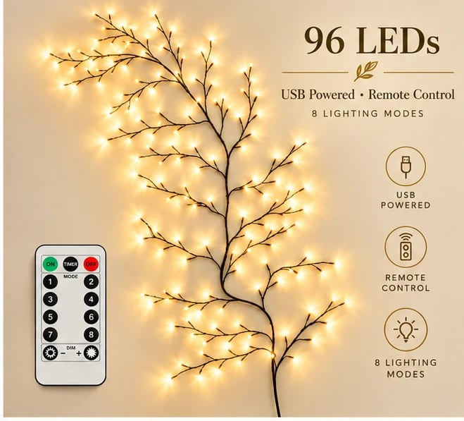 ✨Flexible LED Branch Lights | Remote- Controlled Holiday Wall Decor