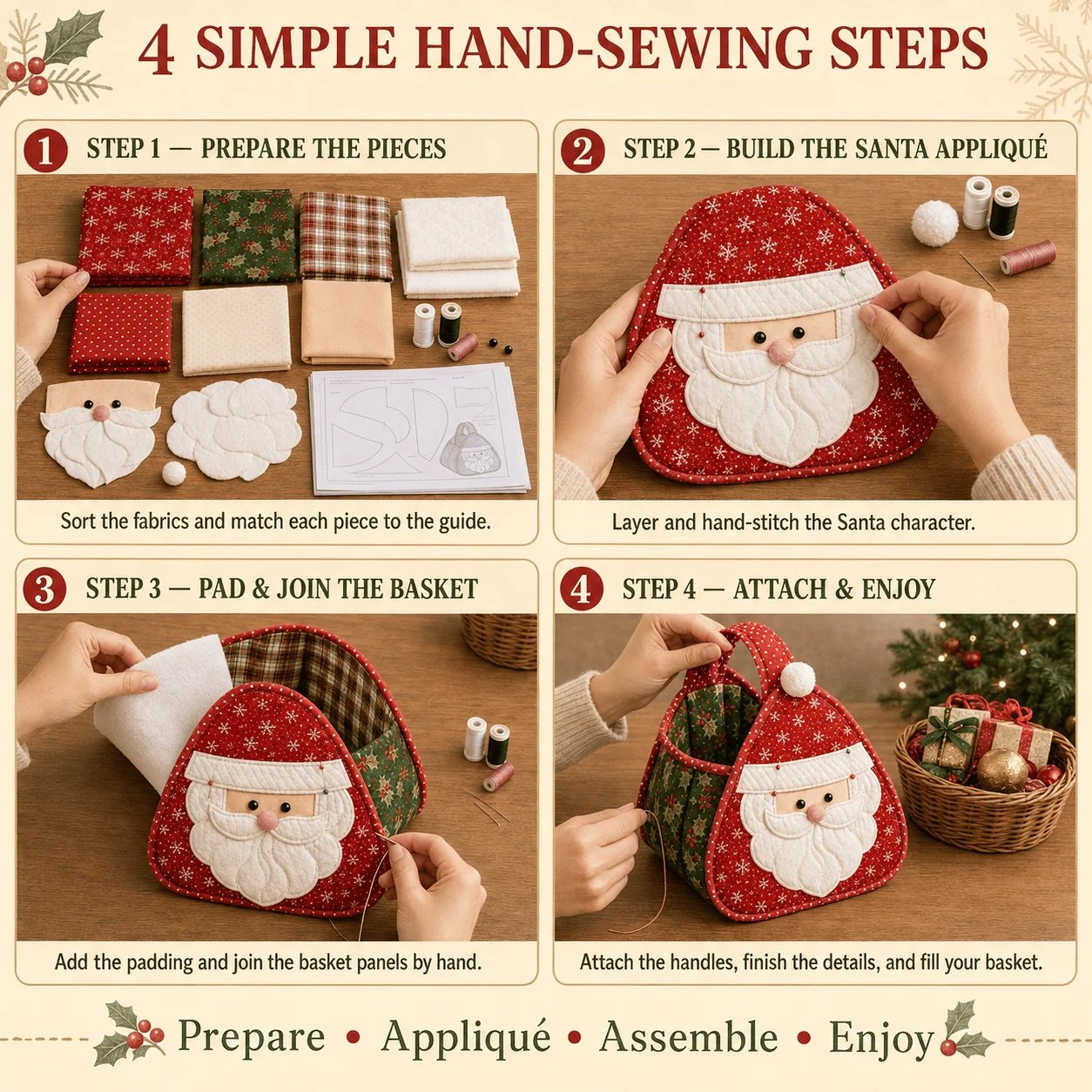 ⏳ 49% OFF – 🎄 Christmas Character Quilted Carry Basket | Padded Patchwork Fabrics, Layered Appliqué & Soft Carry Handle in DIY Kit or Ready-Made Styles 🎁✨