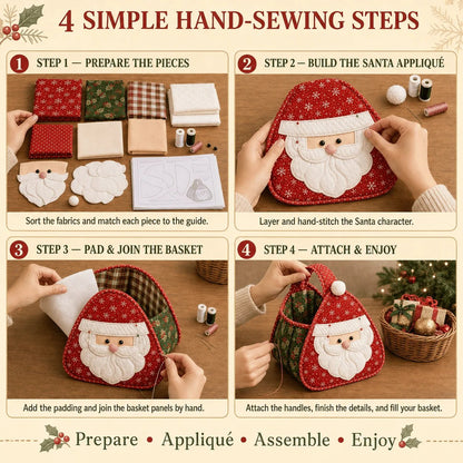 ⏳ 49% OFF – 🎄 Christmas Character Quilted Carry Basket | Padded Patchwork Fabrics, Layered Appliqué & Soft Carry Handle in DIY Kit or Ready-Made Styles 🎁✨