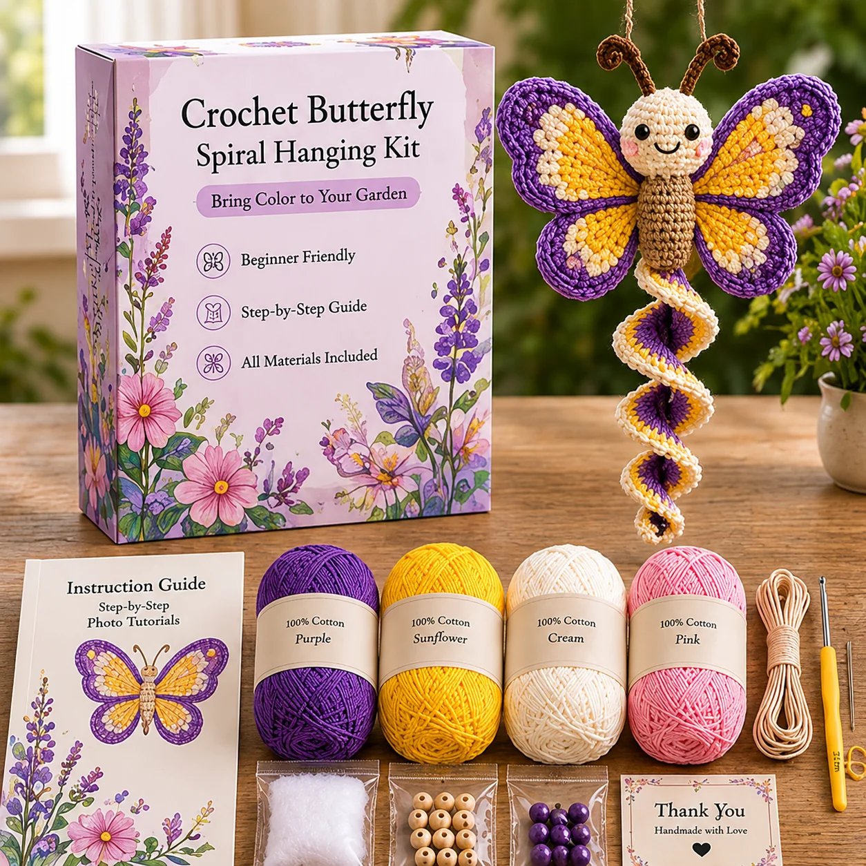 🔥LAST DAY 49% OFF - 🎁Crochet Spiral Hanging Kit – Beginner-Friendly DIY Garden Animal Decor 🧶🌿