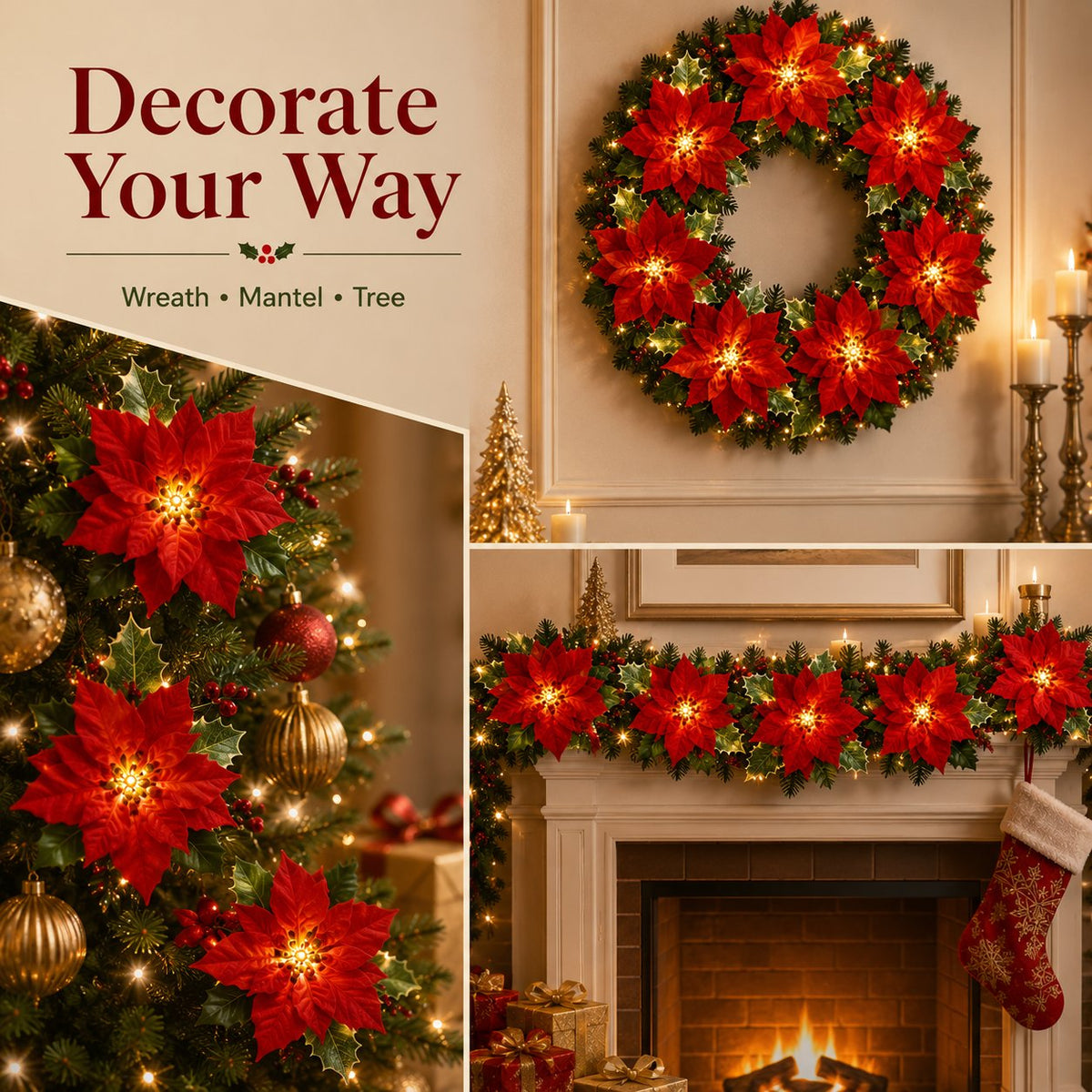 🎄✨Christmas Poinsettia LED Garland String Lights