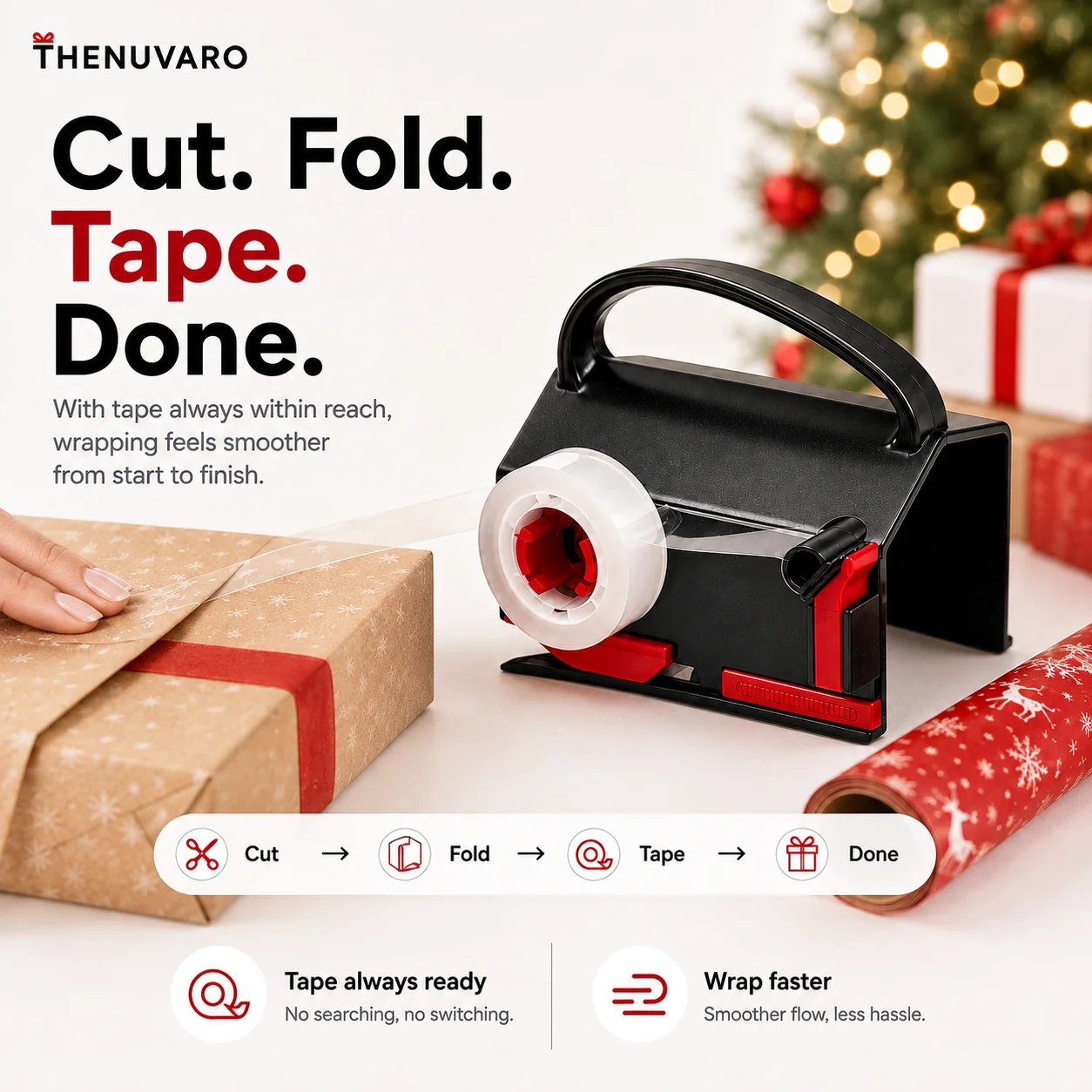 2-in-1 Wrapping Paper Cutter & Tape Dispenser - Faster Gift Wrapping Tool