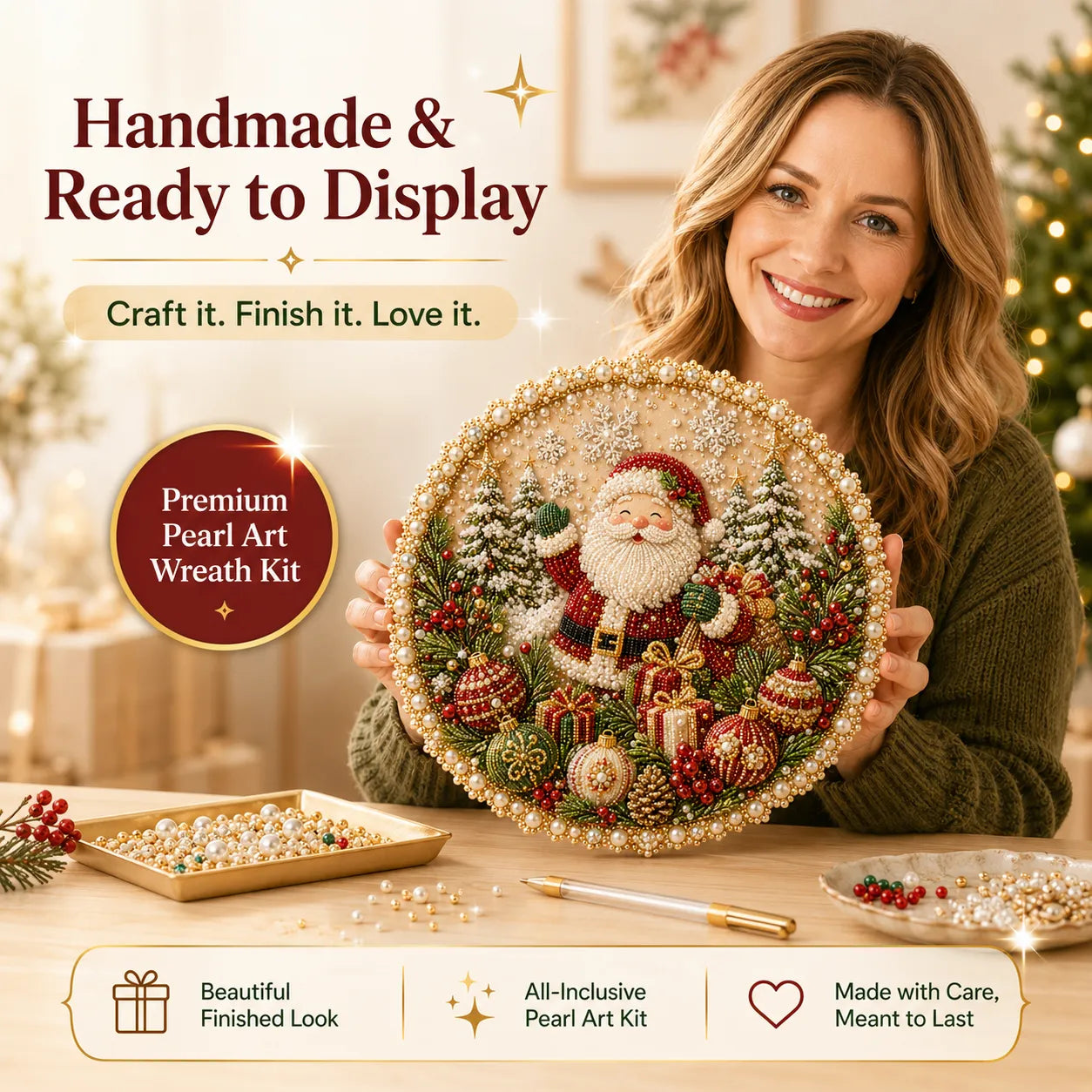 🔥Last Day 49% OFF-🌸🌻🍂🎄✨ Four Seasons & Holiday Pearl Art Hanging Wreath Kit ✨