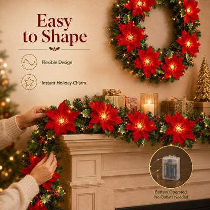 🎄✨Christmas Poinsettia LED Garland String Lights