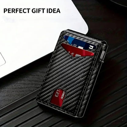 Slim Wallet for Men with Pop-Up Aluminum Case, RFID Blocking Minimalist Leather Bifold Card Holder
