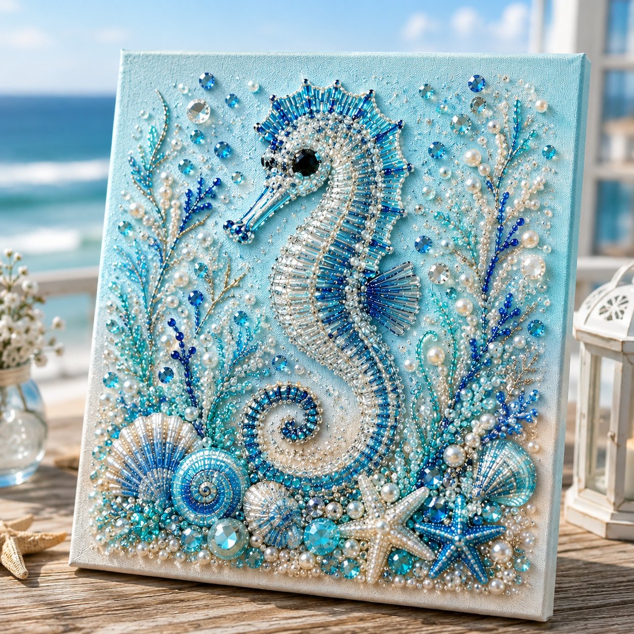 Ocean Theme Pearl Art DIY Kit I 3D Sparkling Coastal Wall Decor