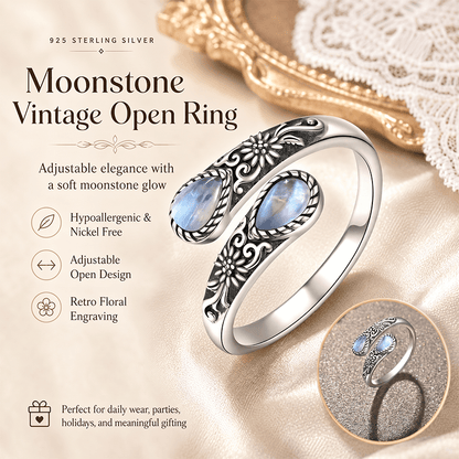 🔥Last Day 50% OFF🌙 Moonstone Bloom Ring I Vintage Style ·  Adjustable Fit ·  Timeless Elegance