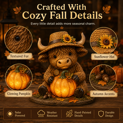 Solar Highland Cow Pumpkin Light