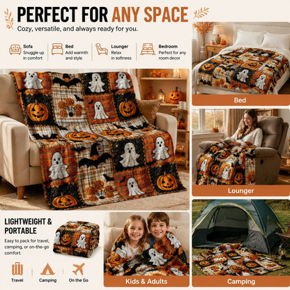 🎃🔥Halloween Pumpkin & Bat Flannel Throw Blanket, Soft Lightweight Cozy Blanket for Sofa & Bed✨