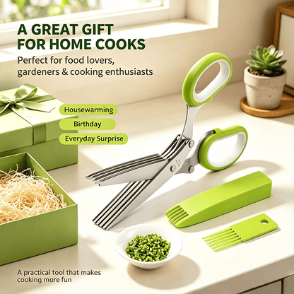 ✂️Herb Scissors 5 Blade Kitchen Shears, Multipurpose Herb Cutter with Safety Cover Cleaning Comb for Basil Chive Parsley