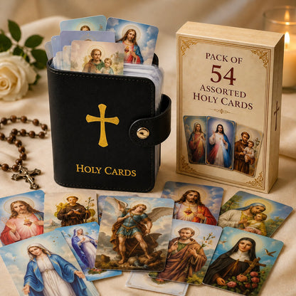 ✝️🎁Catholic Genuine Leather Holy Card Holder - Pocket Prayer Card Organizer with Snap Closure