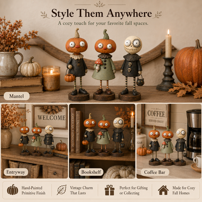 🎃Primitive Pumpkin Friends Vintage Halloween Figurines Collection
