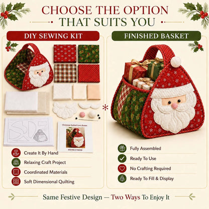 ⏳ 49% OFF – 🎄 Christmas Character Quilted Carry Basket | Padded Patchwork Fabrics, Layered Appliqué & Soft Carry Handle in DIY Kit or Ready-Made Styles 🎁✨