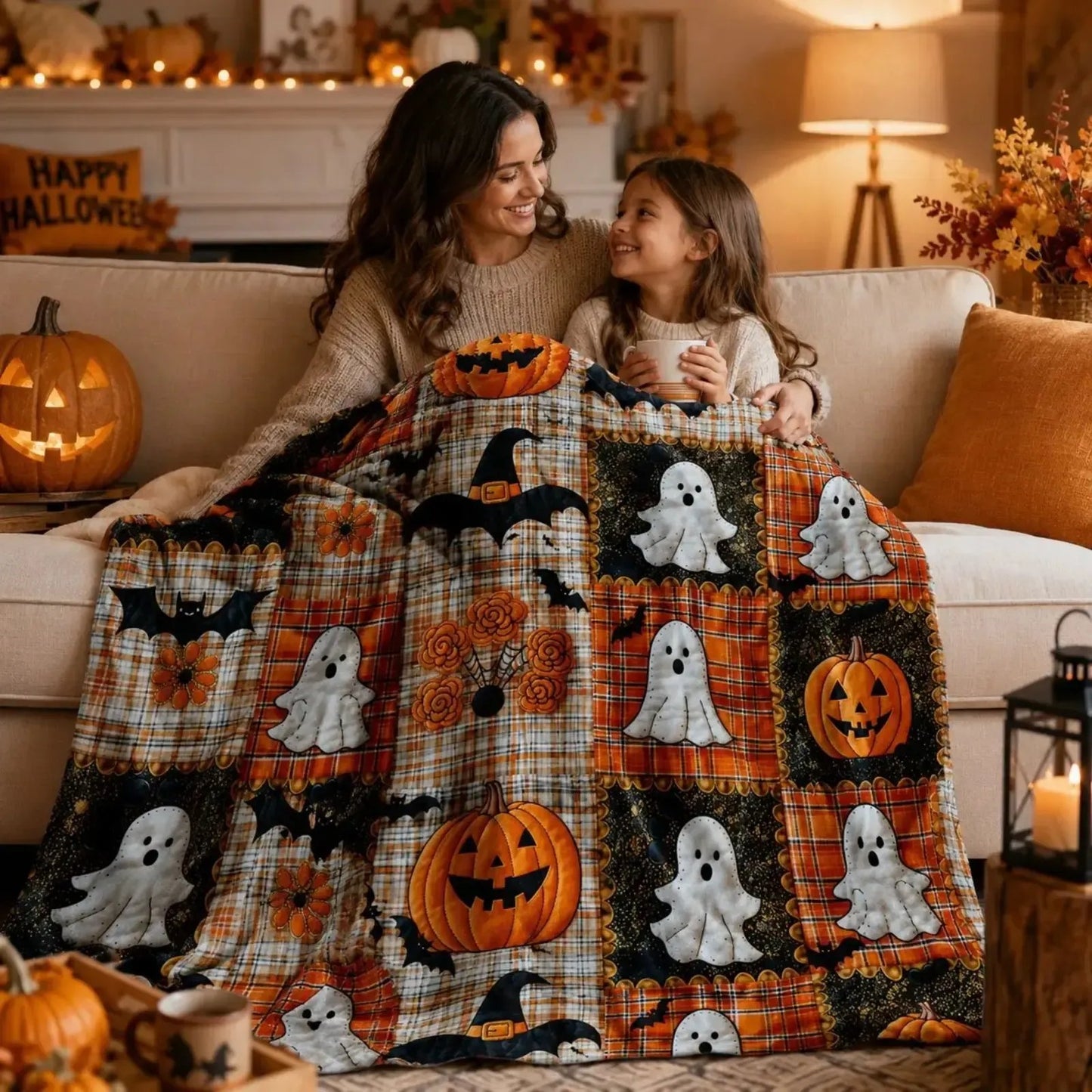 🎃🔥Halloween Pumpkin & Bat Flannel Throw Blanket, Soft Lightweight Cozy Blanket for Sofa & Bed✨
