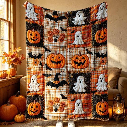 🎃🔥Halloween Pumpkin & Bat Flannel Throw Blanket, Soft Lightweight Cozy Blanket for Sofa & Bed✨