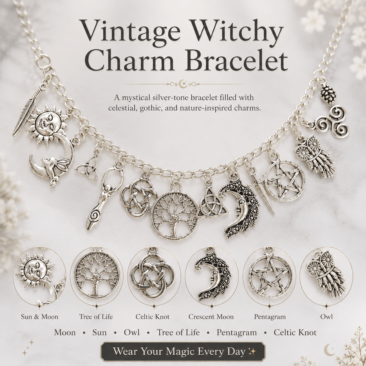 🔥Limited Time 50%Off✨vintage witchyCharmBracelet-WearYour Story.7 Charms,7Meanings, One Bracelet.
