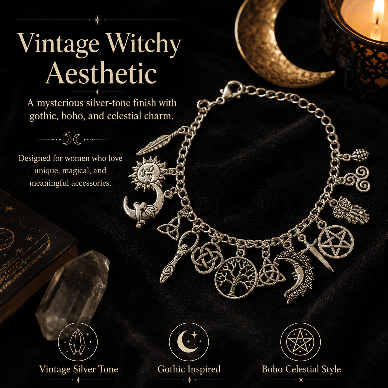 🔥Limited Time 50%Off✨vintage witchyCharmBracelet-WearYour Story.7 Charms,7Meanings, One Bracelet.