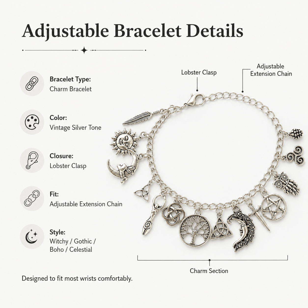 🔥Limited Time 50%Off✨vintage witchyCharmBracelet-WearYour Story.7 Charms,7Meanings, One Bracelet.