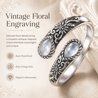 🔥Last Day 50% OFF🌙 Moonstone Bloom Ring I Vintage Style ·  Adjustable Fit ·  Timeless Elegance