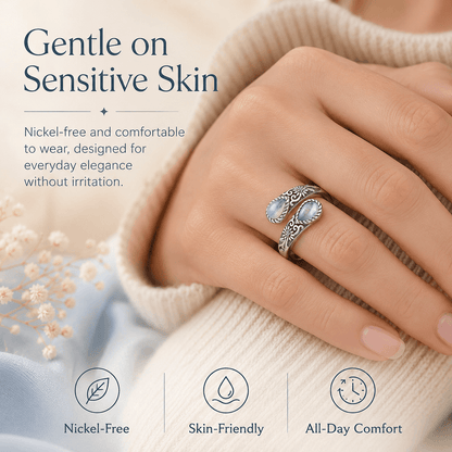 🔥Last Day 50% OFF🌙 Moonstone Bloom Ring I Vintage Style ·  Adjustable Fit ·  Timeless Elegance