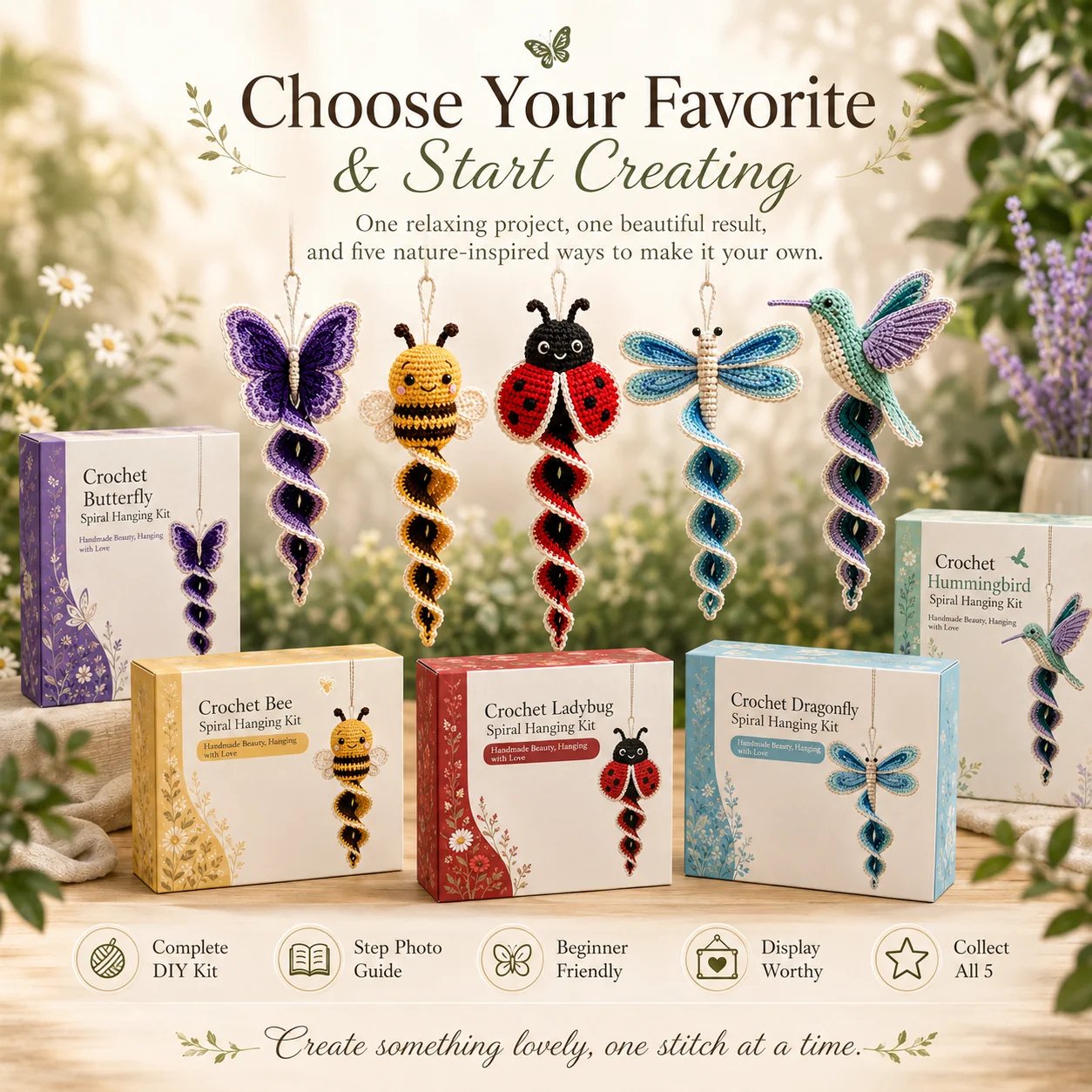 🔥LAST DAY 49% OFF - 🎁Crochet Spiral Hanging Kit – Beginner-Friendly DIY Garden Animal Decor 🧶🌿
