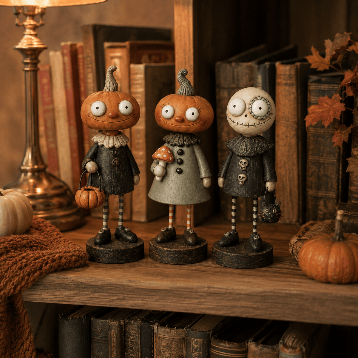 🎃Primitive Pumpkin Friends Vintage Halloween Figurines Collection