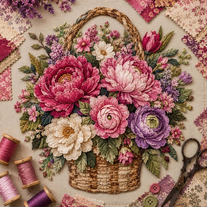 🔥HOTSALE5O%OFF- 🌸Floral Basket Patchwork DIY Kit| 3D Layered Fabric Flower Art Craft for Home Decor & Gifts