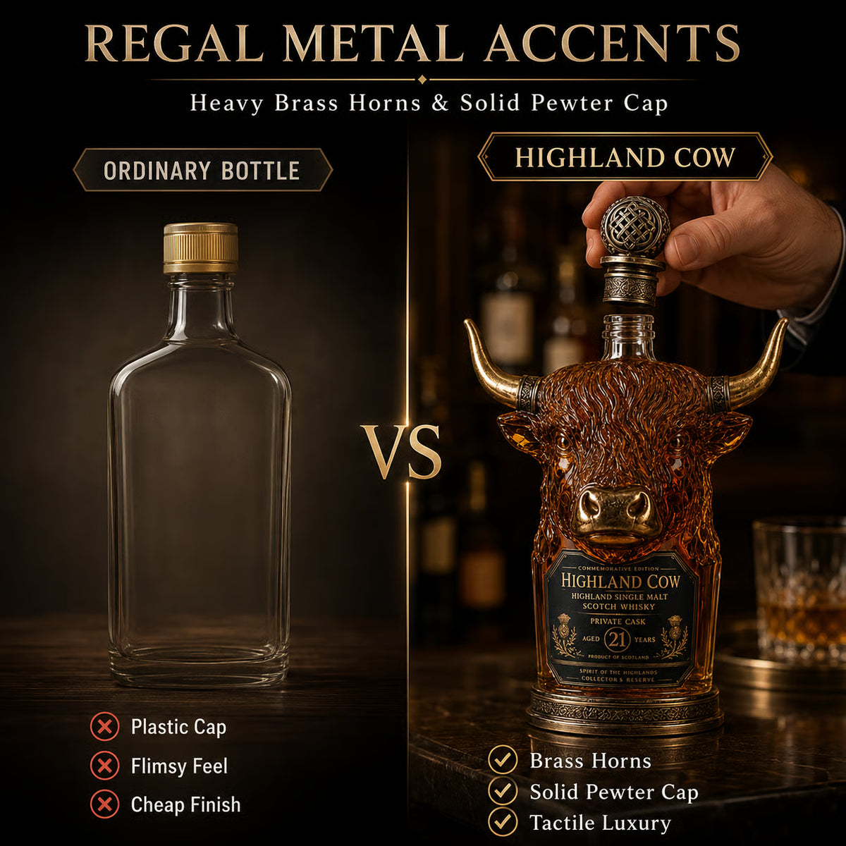 Highland Cow Private Cask 21 Years Cow Head Shaped Scotch Whisky Bottle