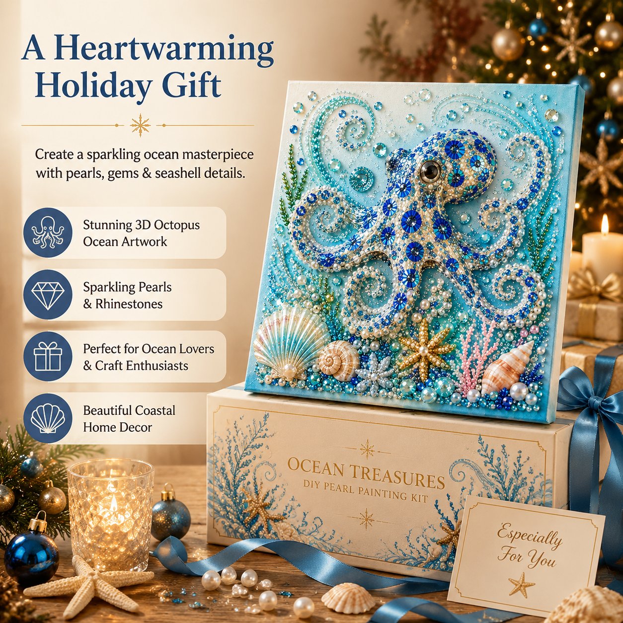 Ocean Theme Pearl Art DIY Kit I 3D Sparkling Coastal Wall Decor