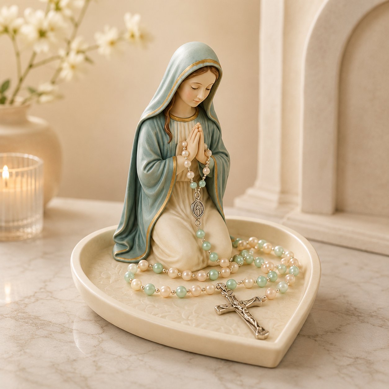 ✝️Last Day 50% OFF - Graceful Faith Virgin Mary Ceramic Rosary Holder Keepsake Tray