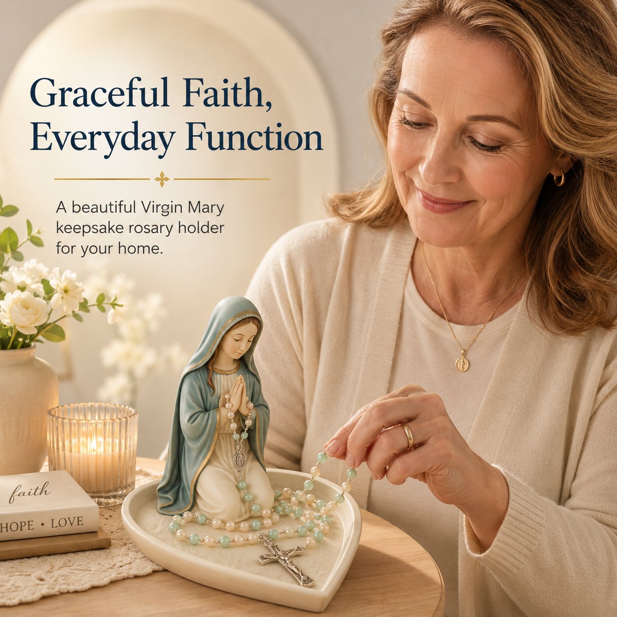 ✝️Last Day 50% OFF - Graceful Faith Virgin Mary Ceramic Rosary Holder Keepsake Tray
