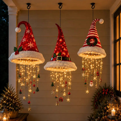 🎅Lighted Santa Hat Hanging Chandelier🎄 | 5 Styles Warm LED Christmas String Light | Indoor Outdoor Porch Holiday Decor Gift