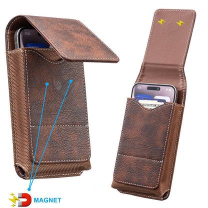 ⚡Big Discount | Waist Belt Cell Phone Pouch 📱 Multi-Pocket Leather Holster with Card Holder