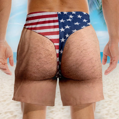 Funny Patriotic Men'sSwim Trunks - Freedom& Chill Summer Beach Shorts