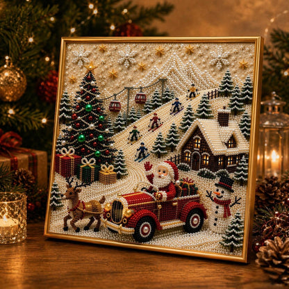 🎄🎅Premium 3D Pearl Christmas Wall Art Kit I Luxury Flocked Canvas with Scratch -Resistant Non-Fading Pearl Beads DIY Holiday Decor⛄❄️