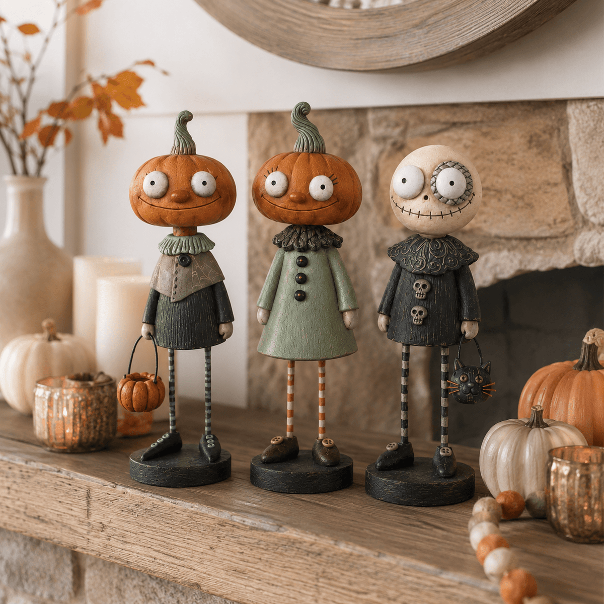 🎃Primitive Pumpkin Friends Vintage Halloween Figurines Collection