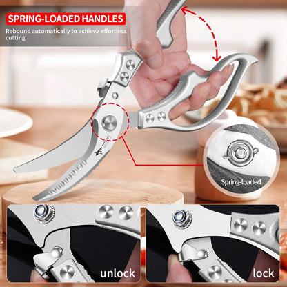 Heavy-Duty Multifunction Kitchen Shears - 4-in-1 Tool with Fish Scaler, Bottle Opener & Safety Lock