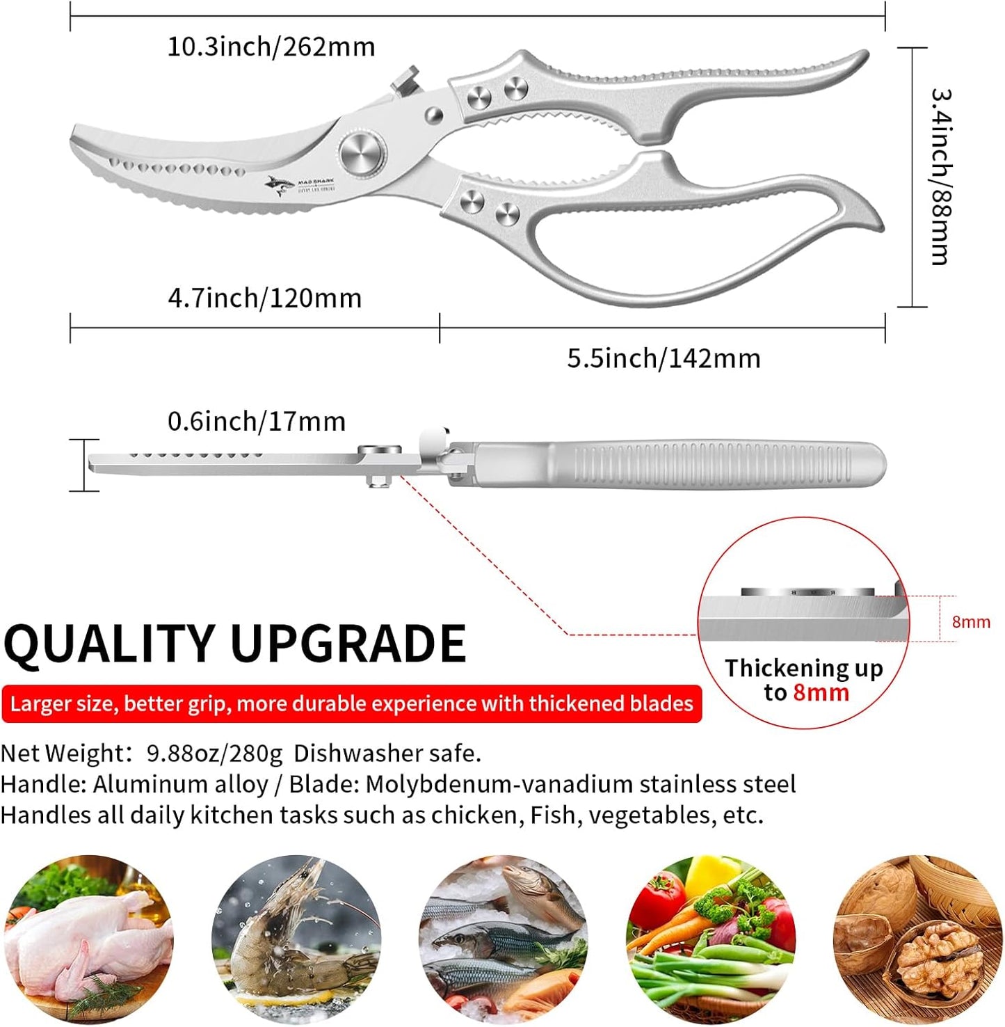 Heavy-Duty Multifunction Kitchen Shears - 4-in-1 Tool with Fish Scaler, Bottle Opener & Safety Lock