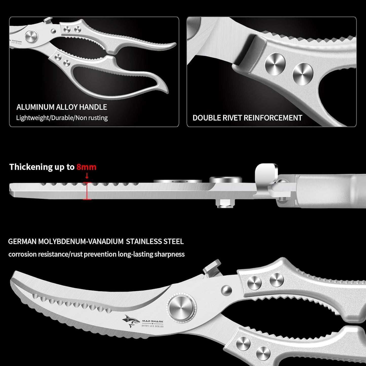 Heavy-Duty Multifunction Kitchen Shears - 4-in-1 Tool with Fish Scaler, Bottle Opener & Safety Lock