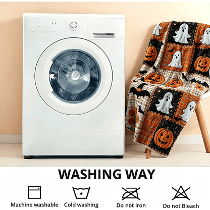 🎃🔥Halloween Pumpkin & Bat Flannel Throw Blanket, Soft Lightweight Cozy Blanket for Sofa & Bed✨