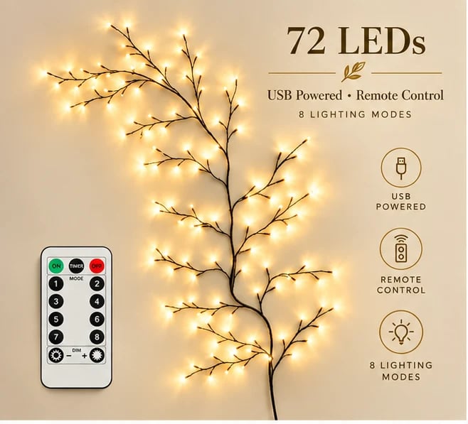 ✨Flexible LED Branch Lights | Remote- Controlled Holiday Wall Decor