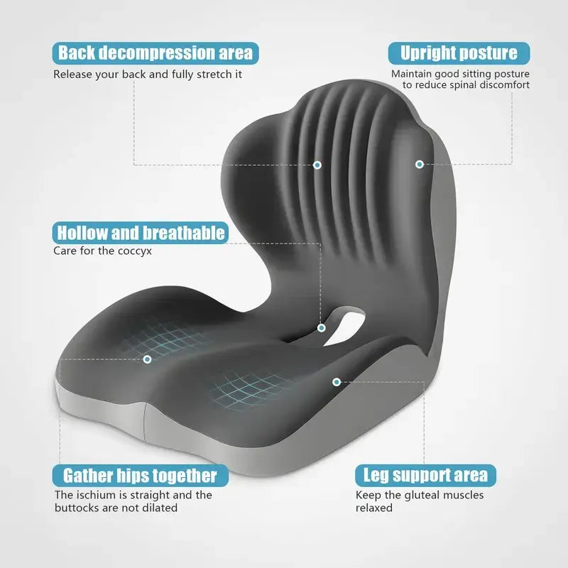 Ergonomic Memory Foam Seat Cushion with Lumbar & Back Support, Relieves Back Pain,Reduces Pressure