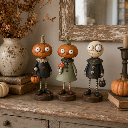 🎃Primitive Pumpkin Friends Vintage Halloween Figurines Collection