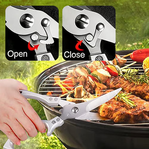 Heavy-Duty Multifunction Kitchen Shears - 4-in-1 Tool with Fish Scaler, Bottle Opener & Safety Lock